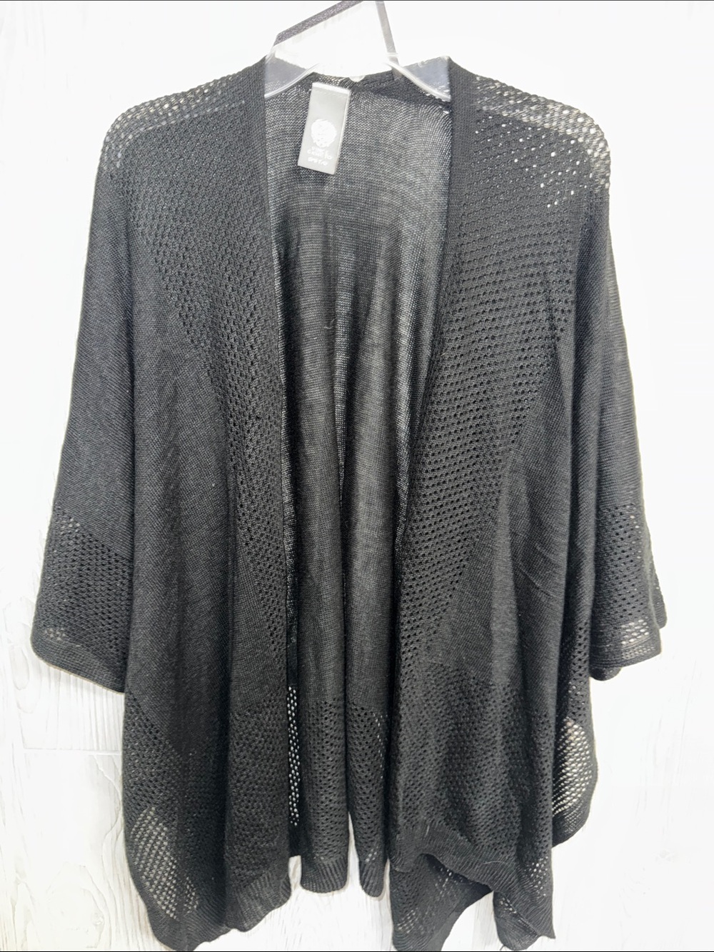 Vince Camuto Black Open-Front Knit Poncho Cardigan